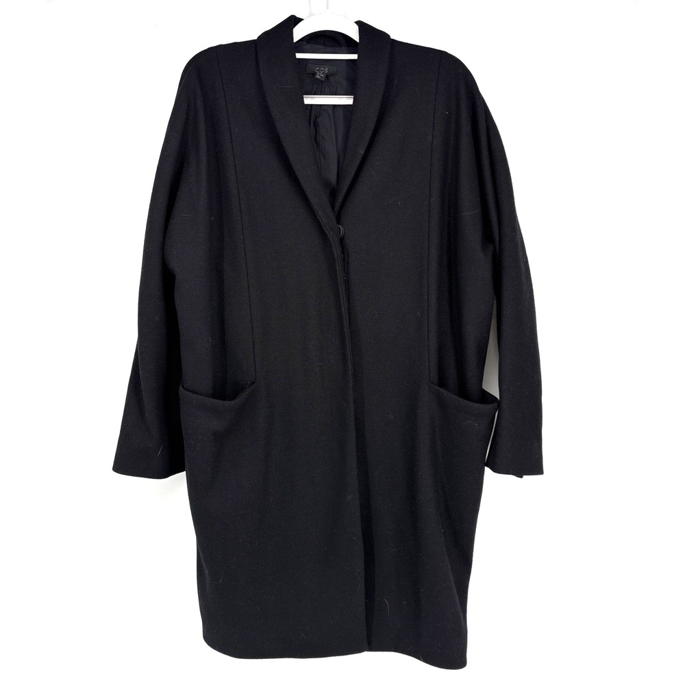 COS Wool Cashmere Blend Coat Women 8 EU 38 Black Boxy Minimalist Pockets